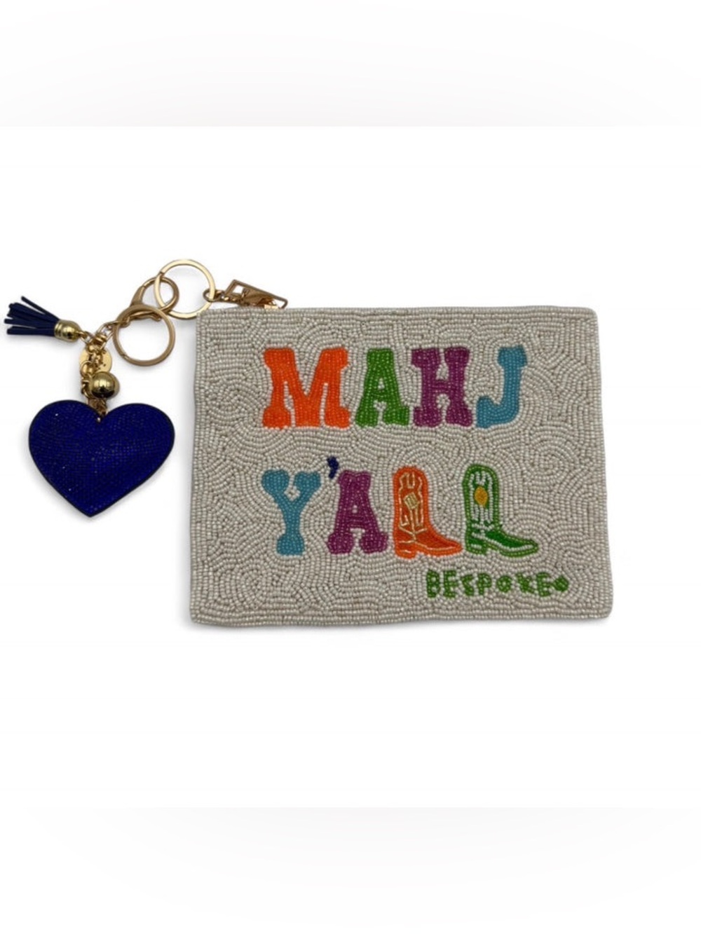 Bespoke MAHJ Y'ALL Beaded Coin Purse with Keyring - Multicolor Letters